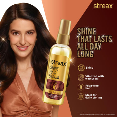Streax Hair Serum 115ml, Vitalized with Walnut Oil, For Hair Smoothening & Shine. Hair Serum for dry, frizzy hair for men and women
